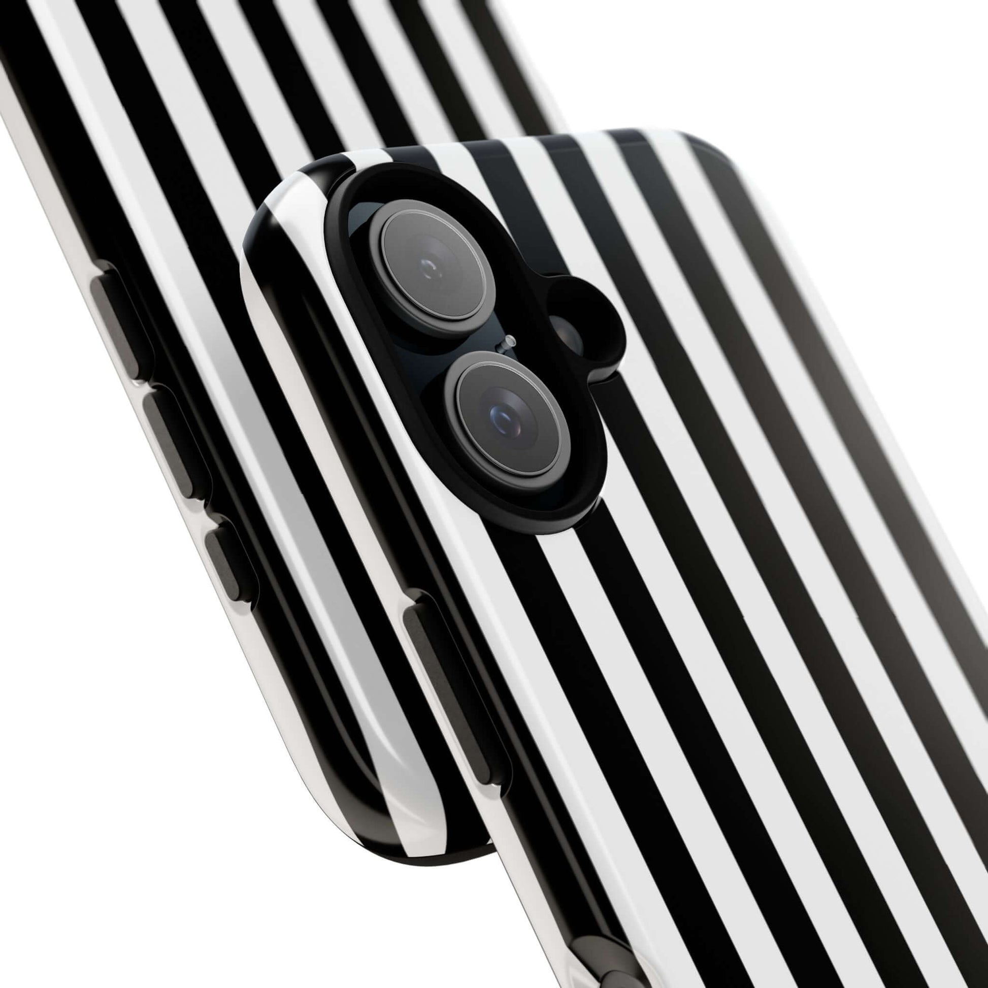 Black & White Horizontal Stripe Tough Phone Case for iPhone, Samsung, and Google Phones