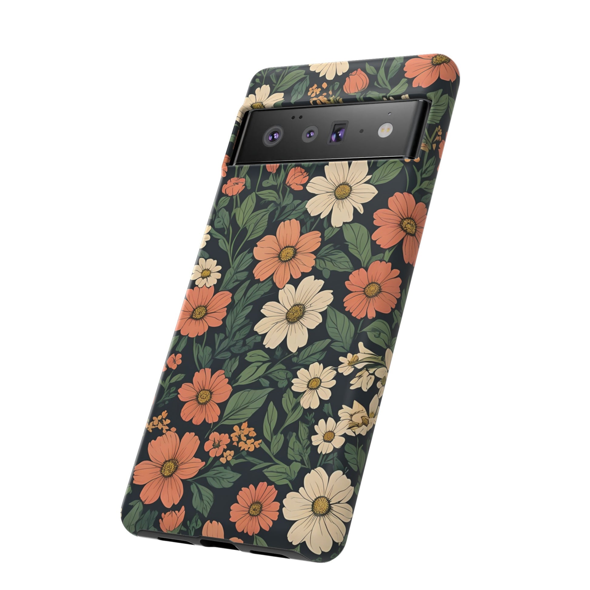 Orange & White Floral Phone Case - Elegant Protection for iPhone, Samsung, and Google Phones, Phone Case, JSCHAFFA.com