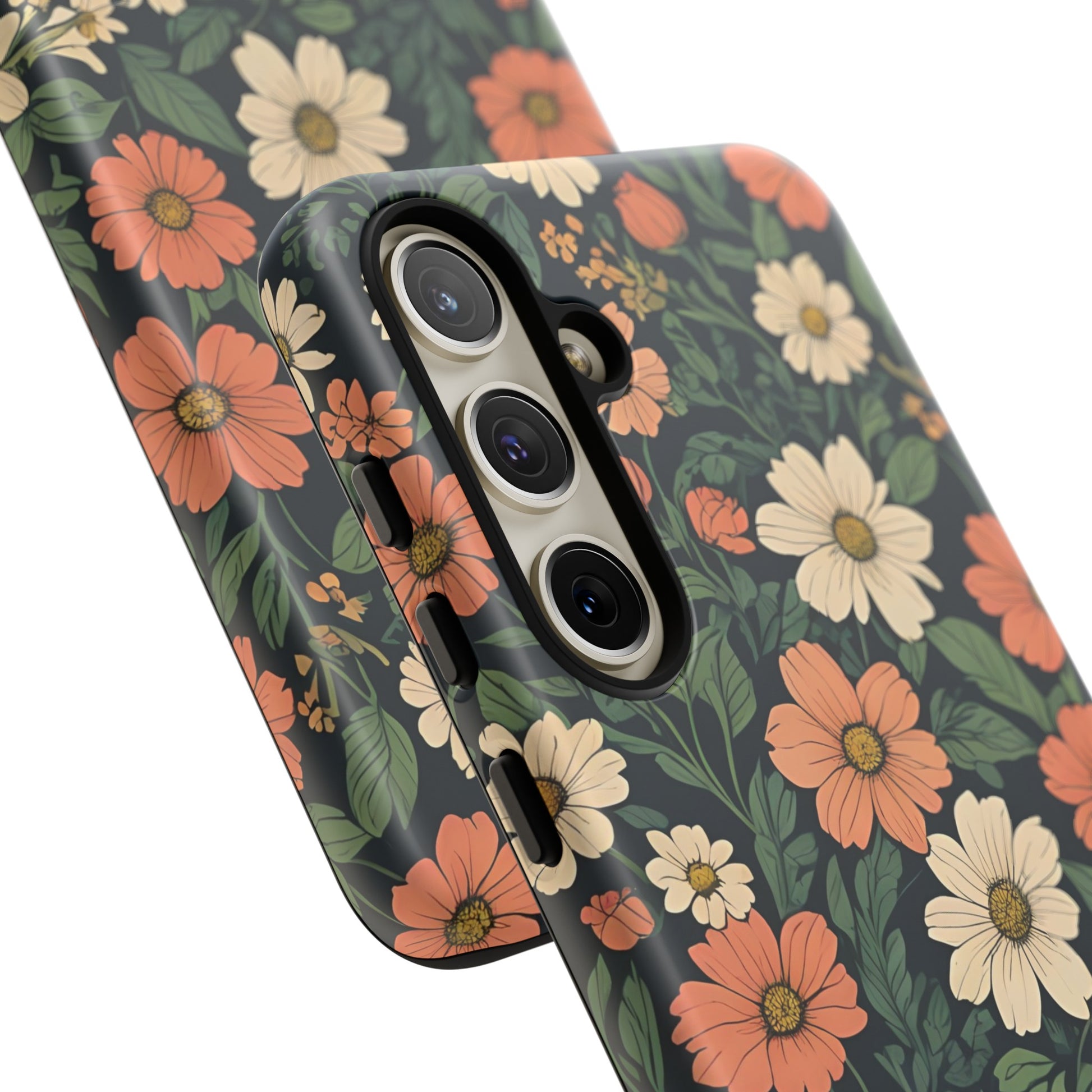 Orange & White Floral Phone Case - Elegant Protection for iPhone, Samsung, and Google Phones, Phone Case, JSCHAFFA.com