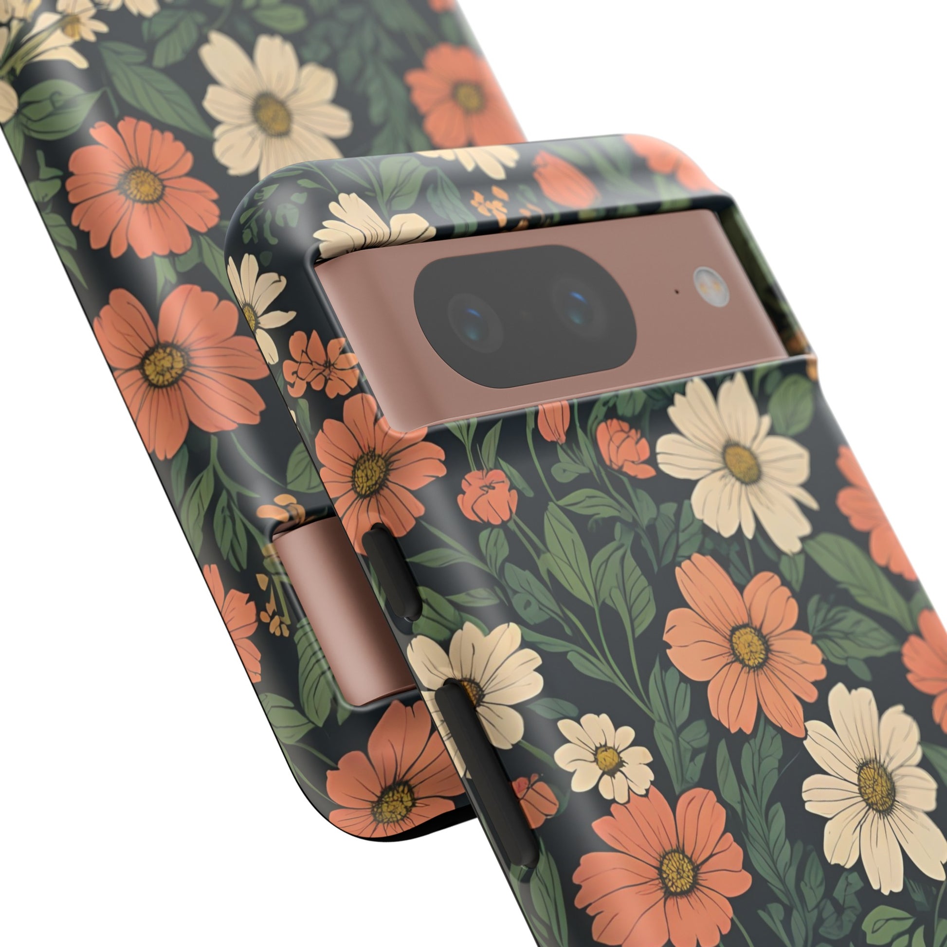 Orange & White Floral Phone Case - Elegant Protection for iPhone, Samsung, and Google Phones, Phone Case, JSCHAFFA.com