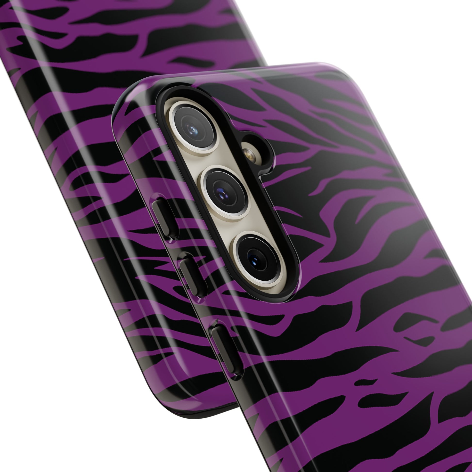 Purple Black Tiger print tough phone case, Phone Case, JSCHAFFA.com