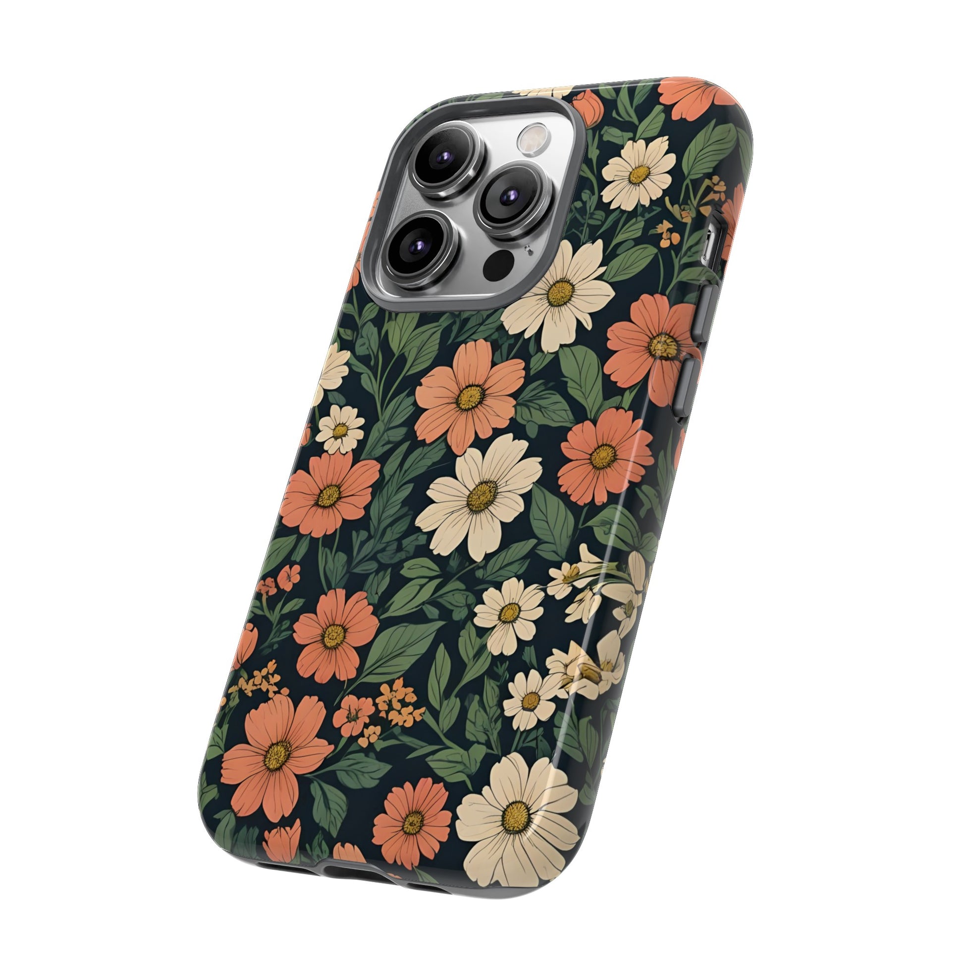 Orange & White Floral Phone Case - Elegant Protection for iPhone, Samsung, and Google Phones, Phone Case, JSCHAFFA.com