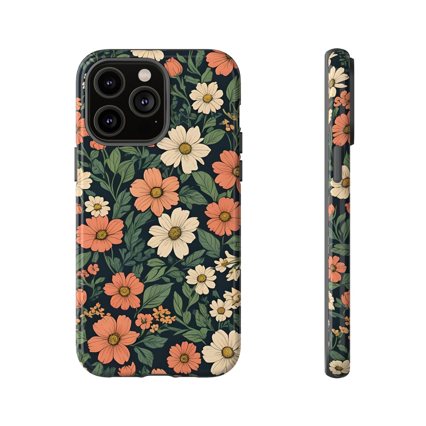 Orange & White Floral Phone Case - Elegant Protection for iPhone, Samsung, and Google Phones, Phone Case, JSCHAFFA.com