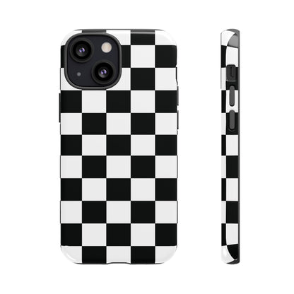 Checkered Tough Cases, Protective Phone Cover, High Gloss Black iPhone Case, Geometric Design, Strong Phone Shell, Phone Accessorie