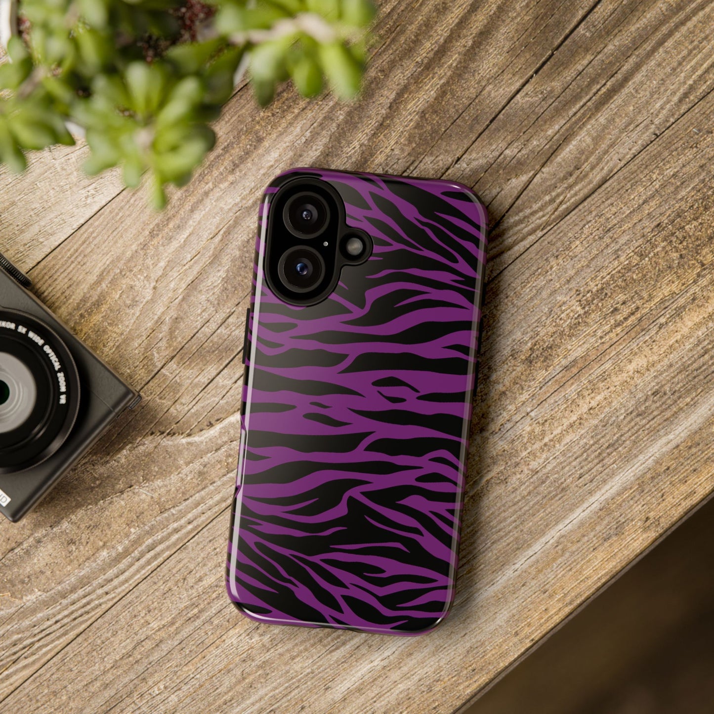 Purple Black Tiger print tough phone case