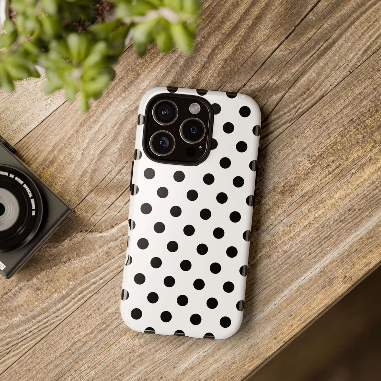 Black & White Polka dot Tough Phone Case for iPhone, Samsung, Google