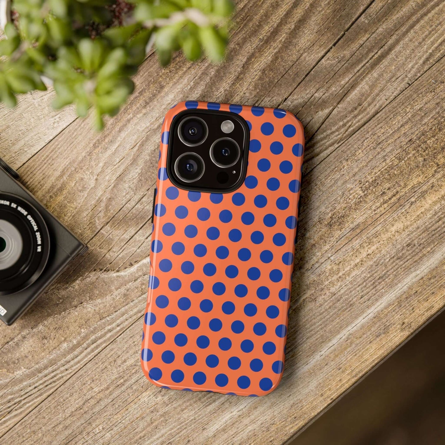 Orange & Blue Polkadot Tough Phone Case for iPhone, Samsung, and Google Phones