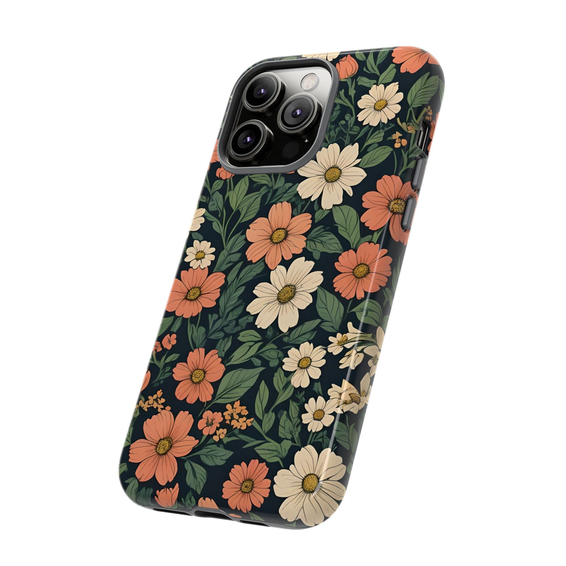 Orange & White Floral Phone Case - Elegant Protection for iPhone, Samsung, and Google Phones, Phone Case, JSCHAFFA.com