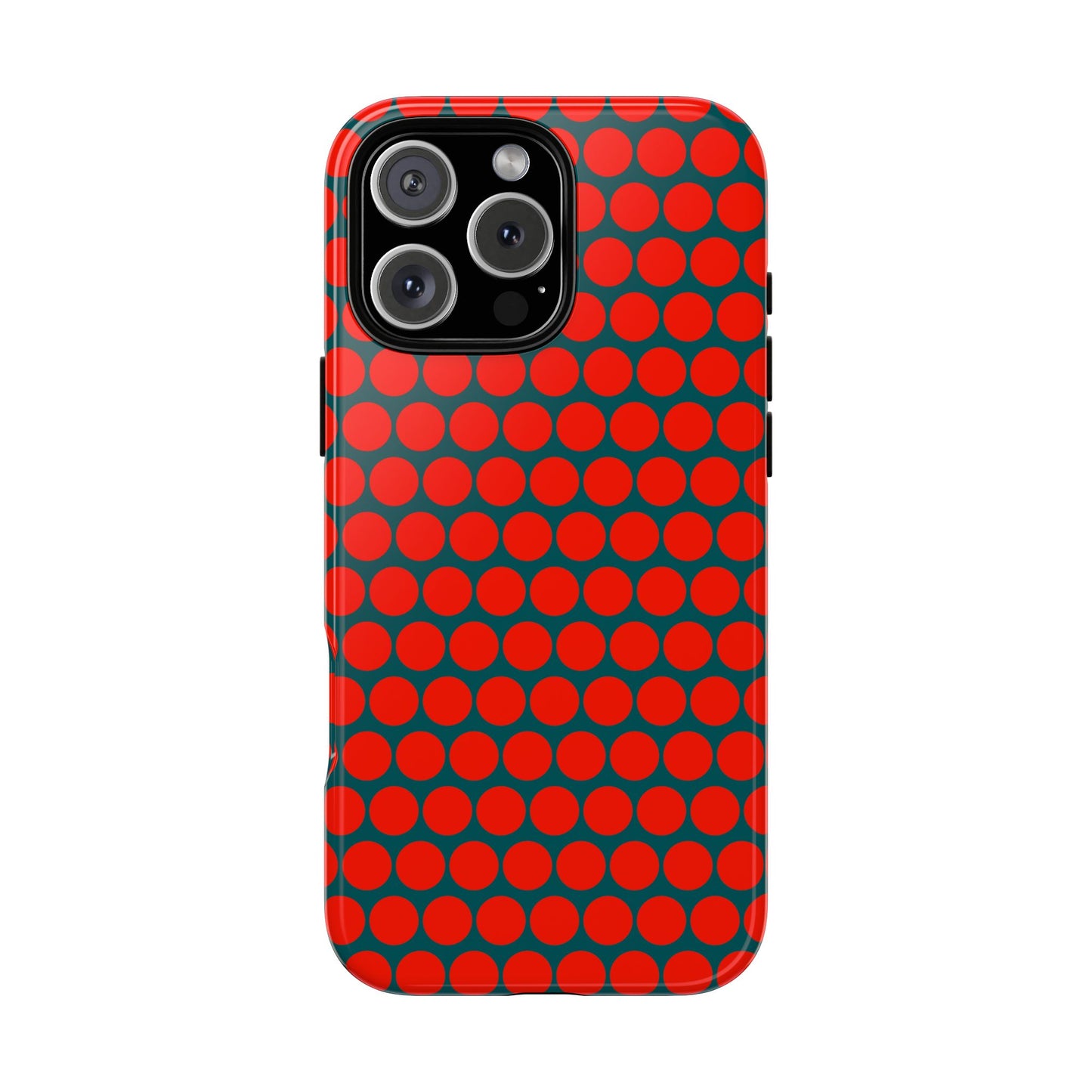 Red Dot Teal Background Polka Dot Tough Phone Case for iPhone Samsung & Google Phones