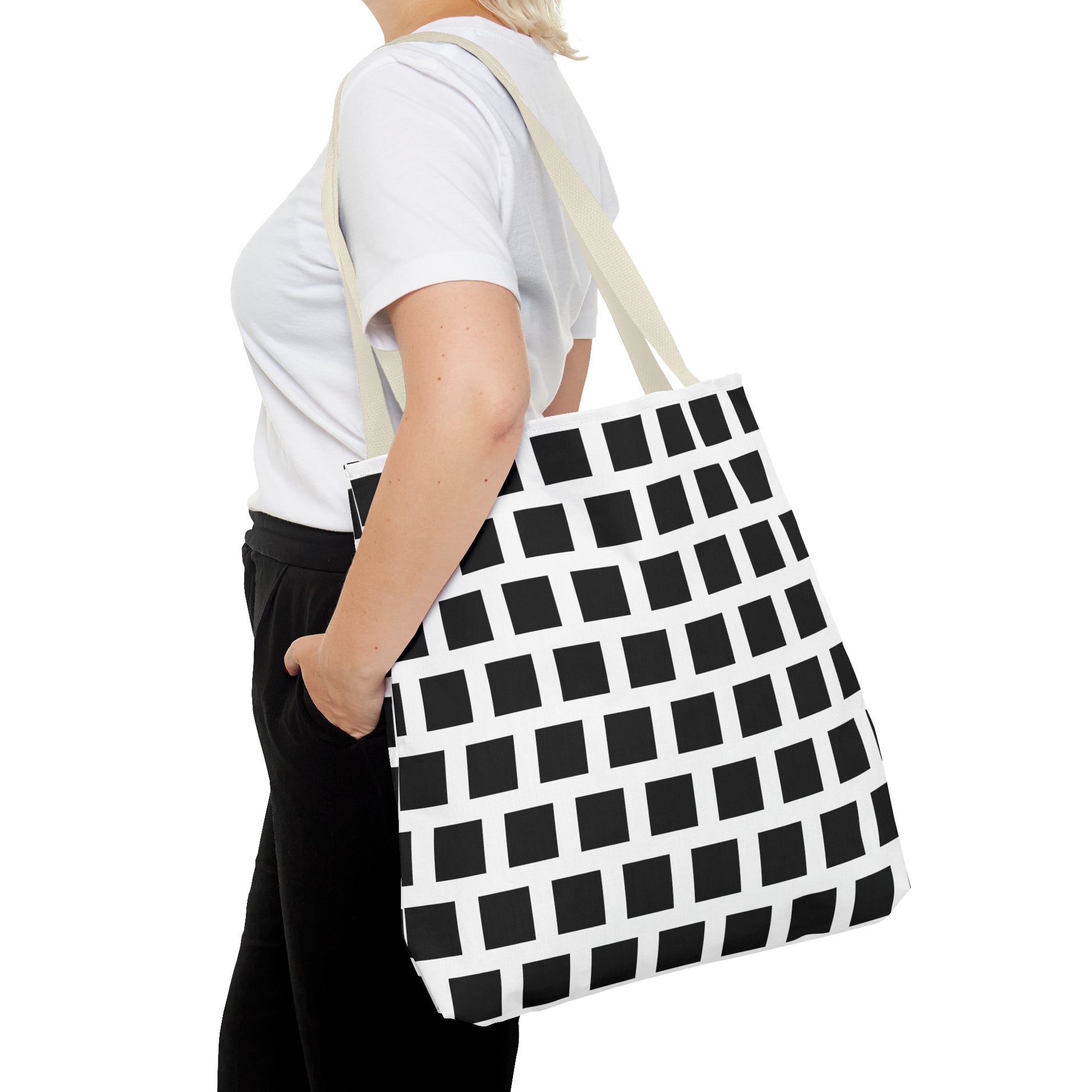 Tote Bag Black Square Pattern Shoulder Bag Versatile and Durable Bags JSCHAFFA.com