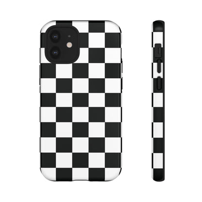 Checkered Tough Cases, Protective Phone Cover, High Gloss Black iPhone Case, Geometric Design, Strong Phone Shell, Phone Accessorie