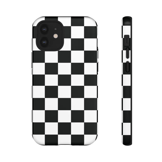 Checkered Tough Cases, Protective Phone Cover, High Gloss Black iPhone Case, Geometric Design, Strong Phone Shell, Phone Accessorie