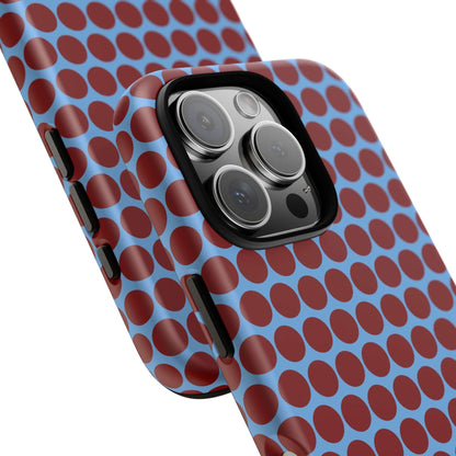 Maroon Dot, Light blue B/Ground Polka Dot Tough Phone Case for iPhone, Samsung, and Google Phones