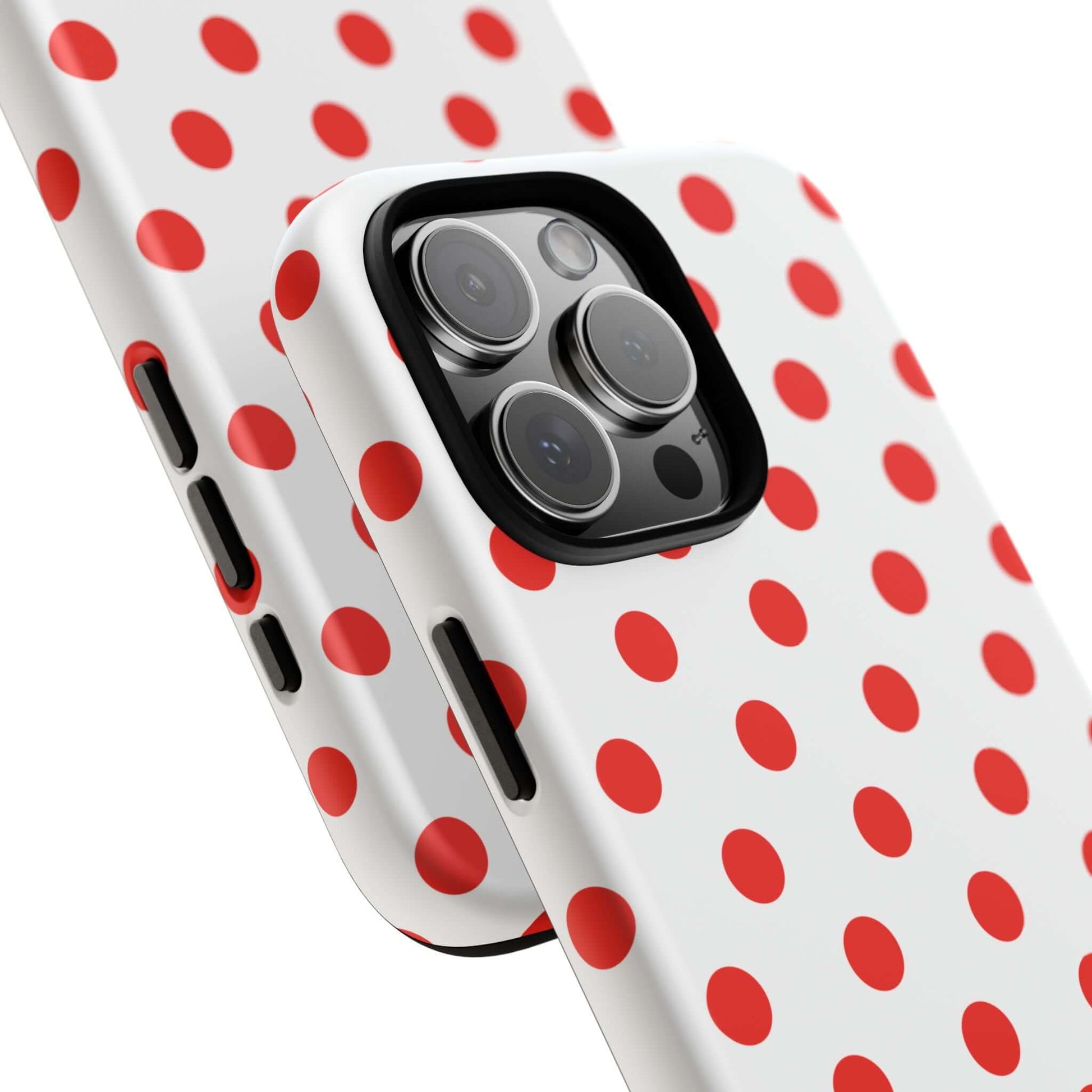 White & Bright Red Polka Dot Tough Phone Case for iPhone, Samsung, and Google Phones