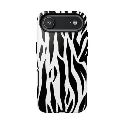 Black White Tiger Print Tough Case Cover for iPhone Samsung and Google phones.