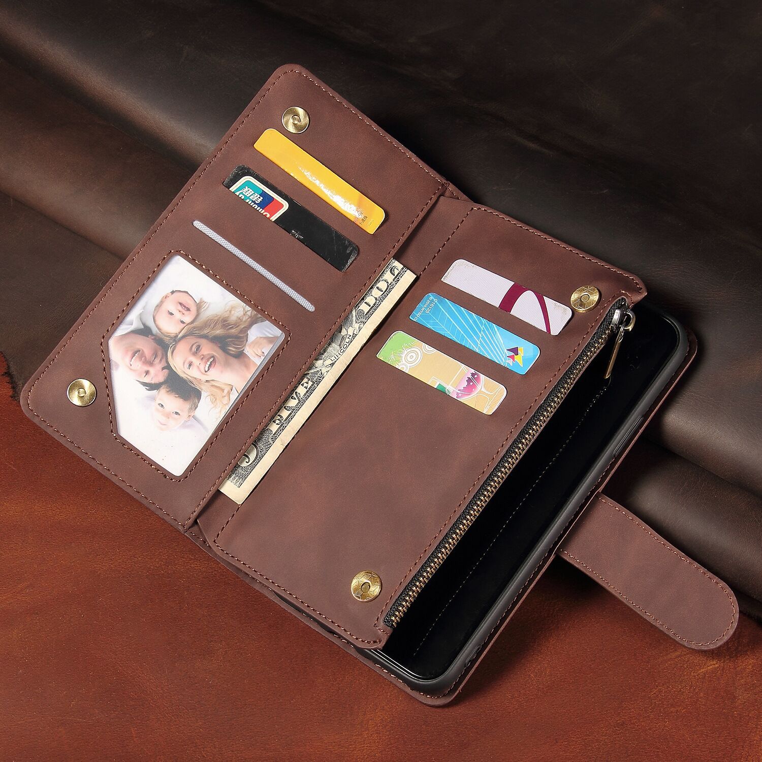 Multi-card Zipper Bag Protective Shell Wallet Phone Case, Phone Case, JSCHAFFA.com