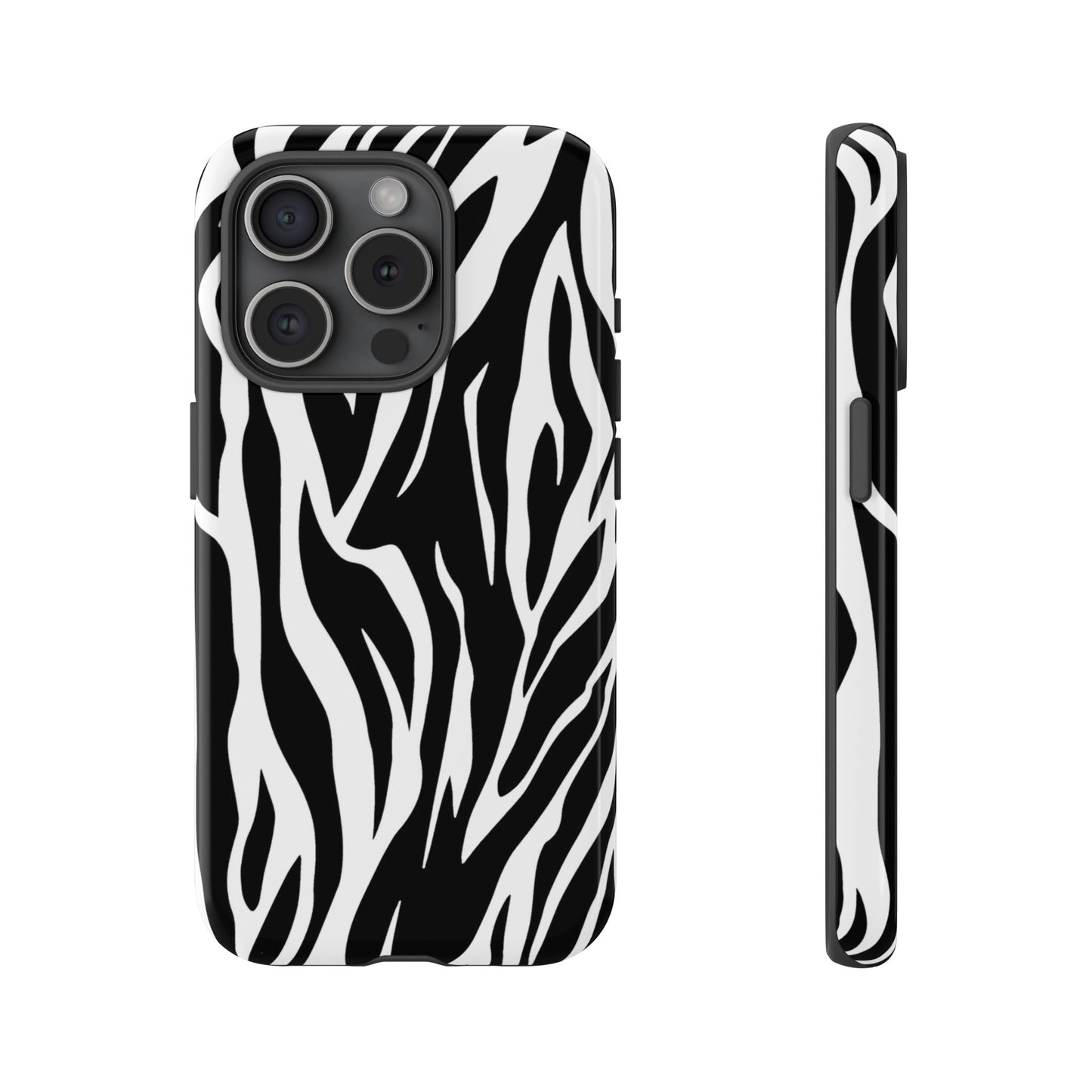 Black White Tiger Print Tough Case Cover for iPhone Samsung and Google phones.