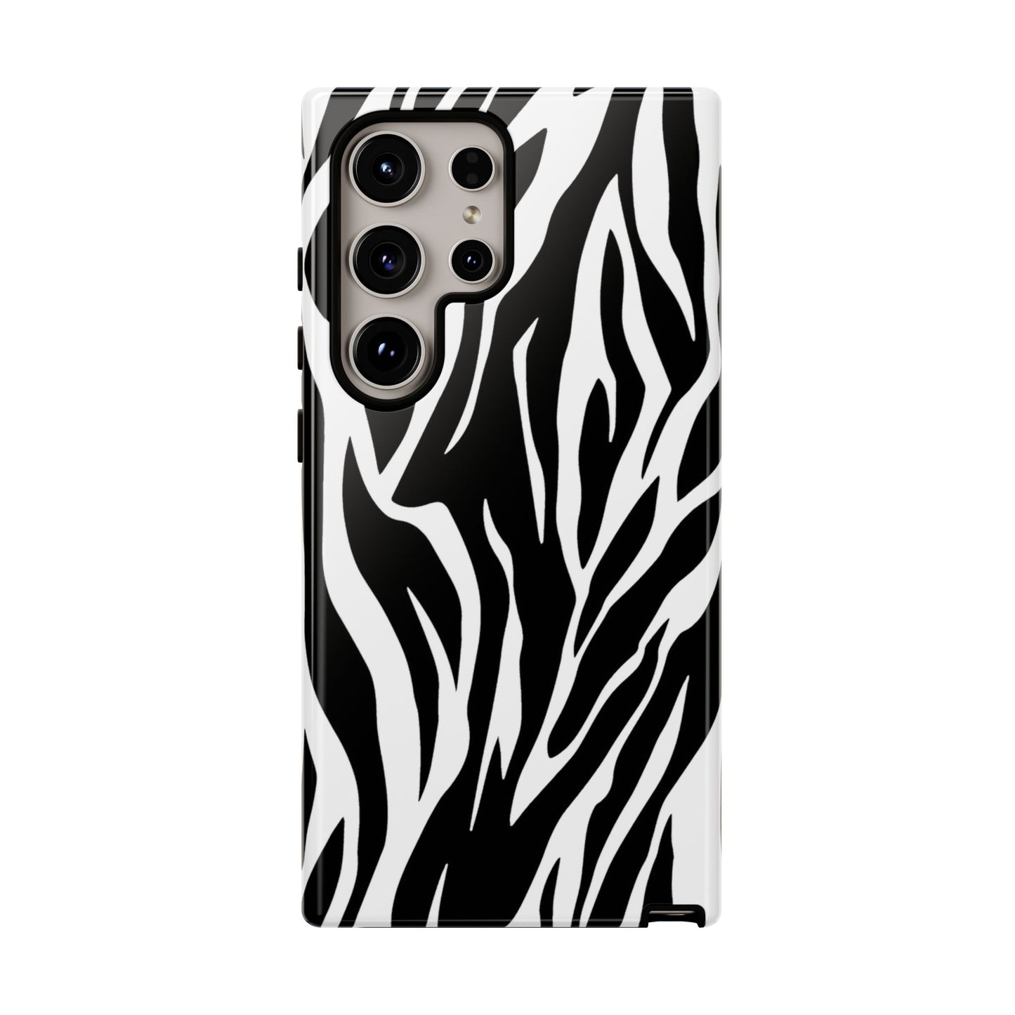 Black White Tiger Print Tough Case Cover for iPhone Samsung and Google phones.