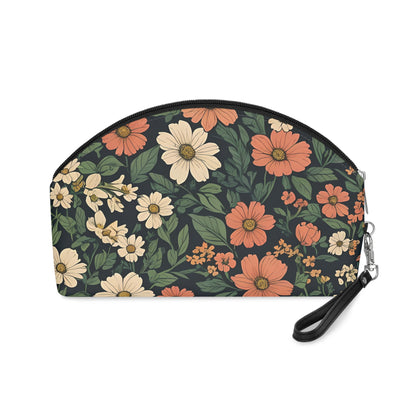 Orange & White Floral Travel Makeup Bag - Lightweight, Durable Cosmetic Pouch Bags JSCHAFFA.com