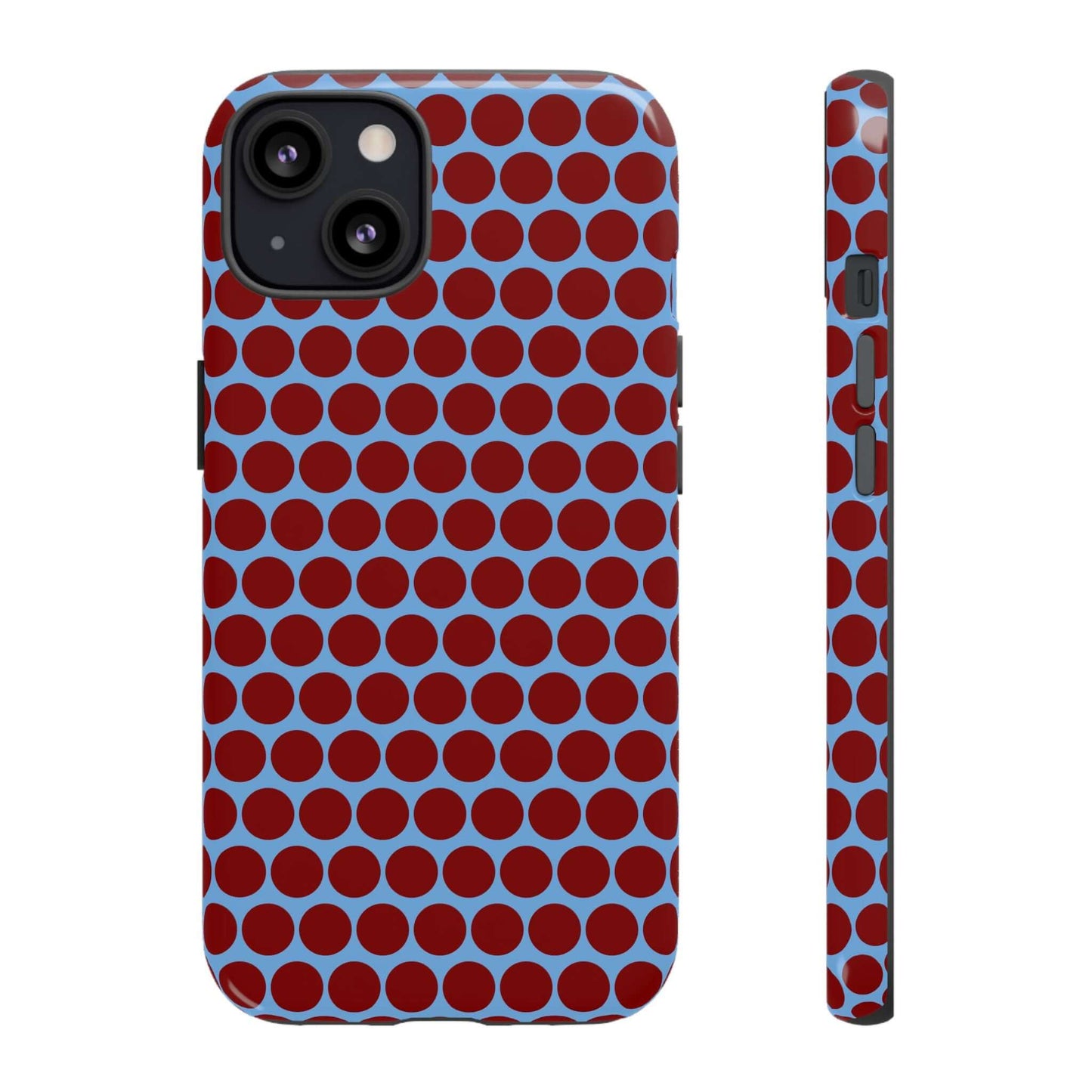 Maroon Dot, Light blue B/Ground Polka Dot Tough Phone Case for iPhone, Samsung, and Google Phones