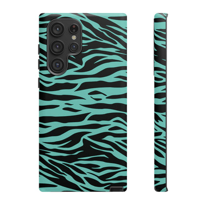 Aqua Cute Wild Tiger Print Pattern Tough Phone Case, Phone Case, JSCHAFFA.com