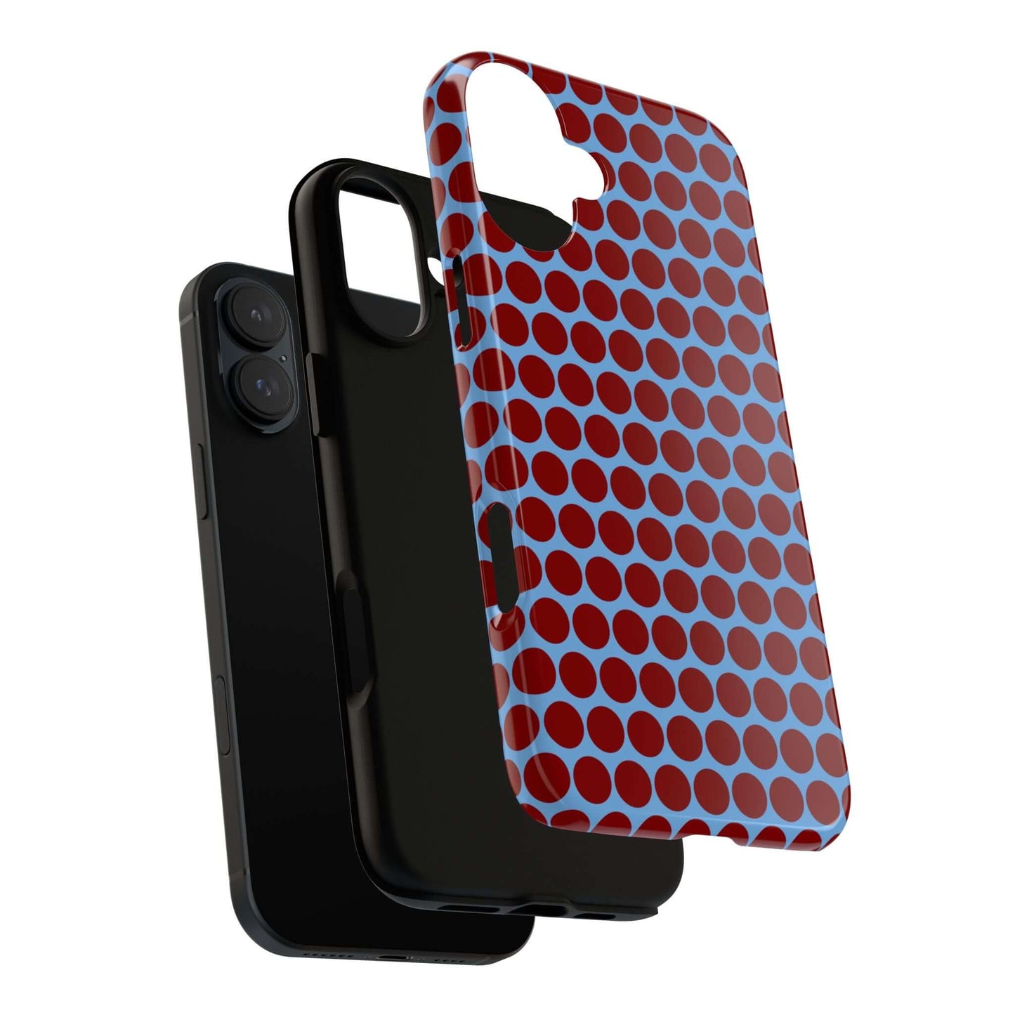 Maroon Dot, Light blue B/Ground Polka Dot Tough Phone Case for iPhone, Samsung, and Google Phones