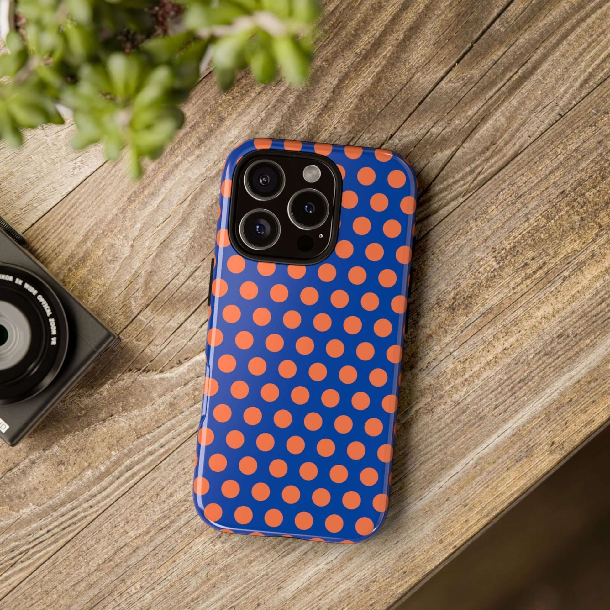 Cobalt Blue & Coral Polka dot Tough Case for iPhone, Samsung, Google