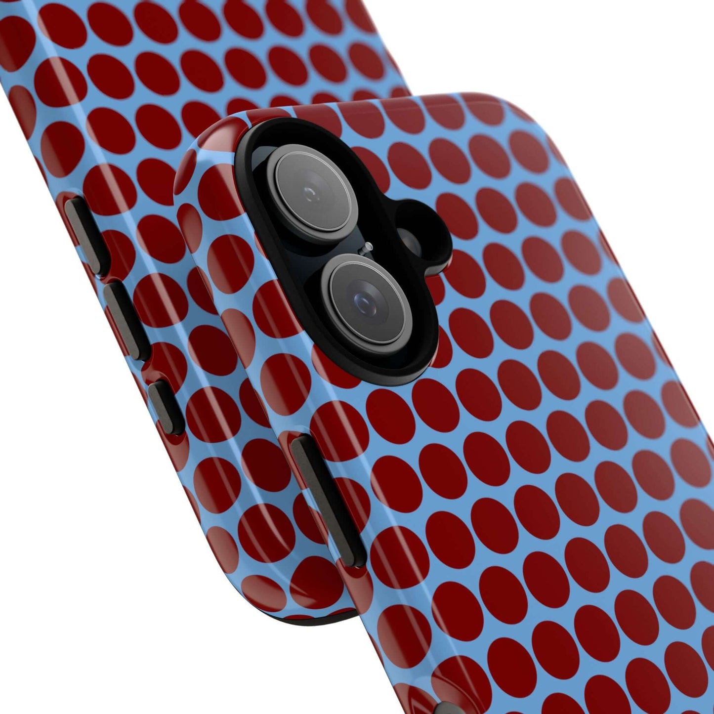 Maroon Dot, Light blue B/Ground Polka Dot Tough Phone Case for iPhone, Samsung, and Google Phones