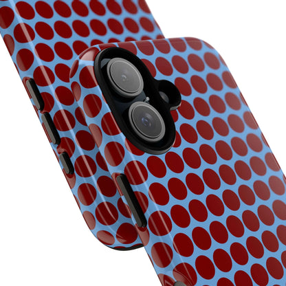 Maroon Dot, Light blue B/Ground Polka Dot Tough Phone Case for iPhone, Samsung, and Google Phones