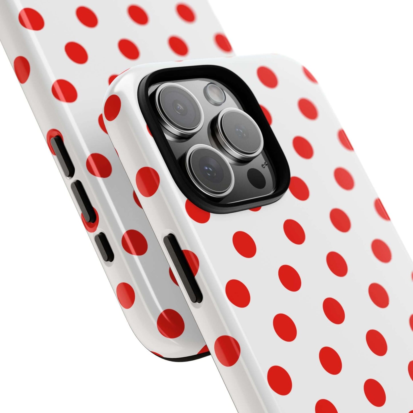 White & Bright Red Polka Dot Tough Phone Case for iPhone, Samsung, and Google Phones