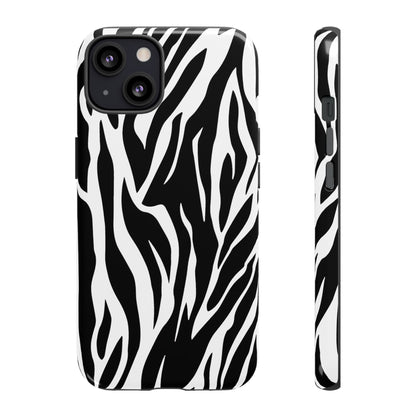 Black White Tiger Print Tough Case Cover for iPhone Samsung and Google phones.