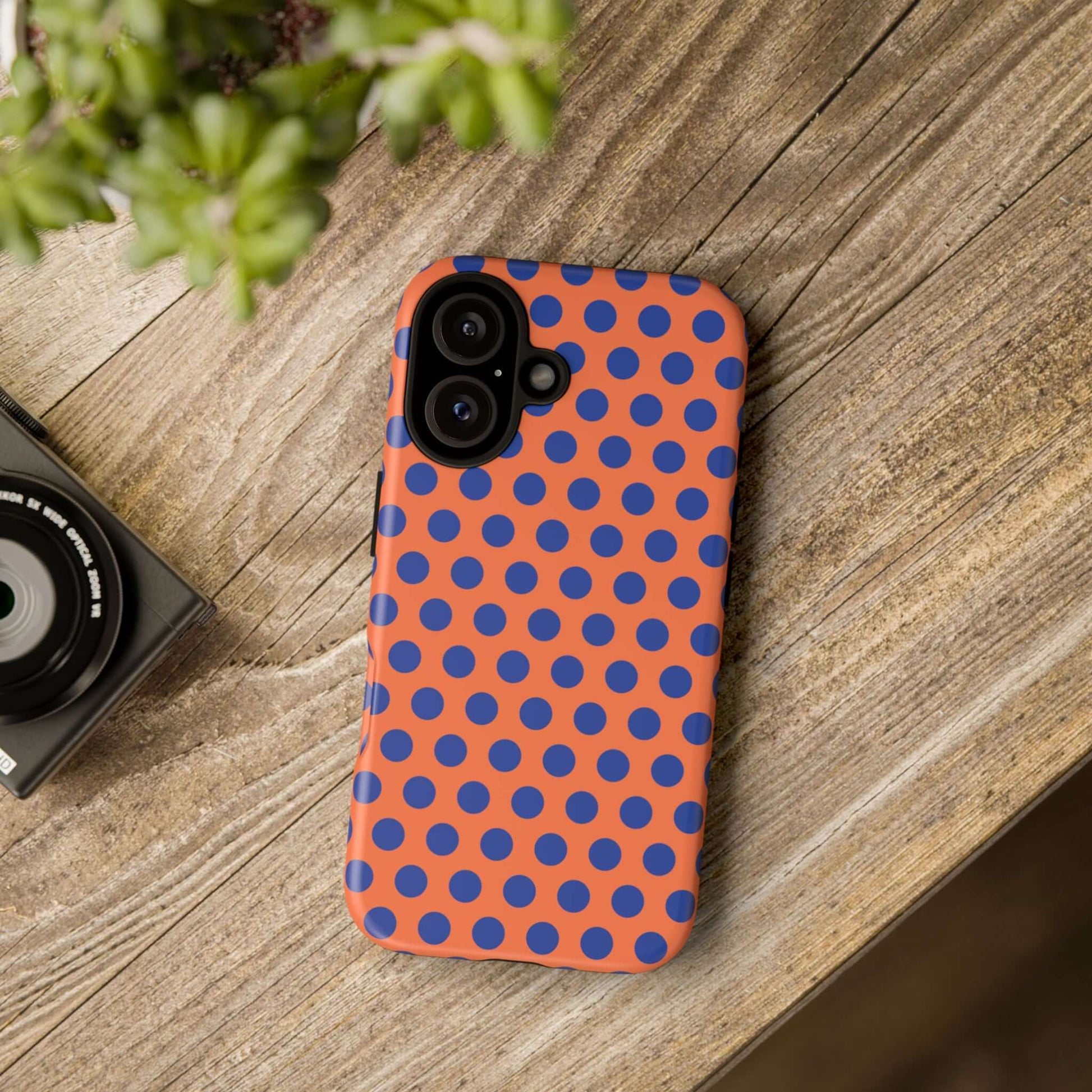 Orange & Blue Polkadot Tough Phone Case for iPhone, Samsung, and Google Phones