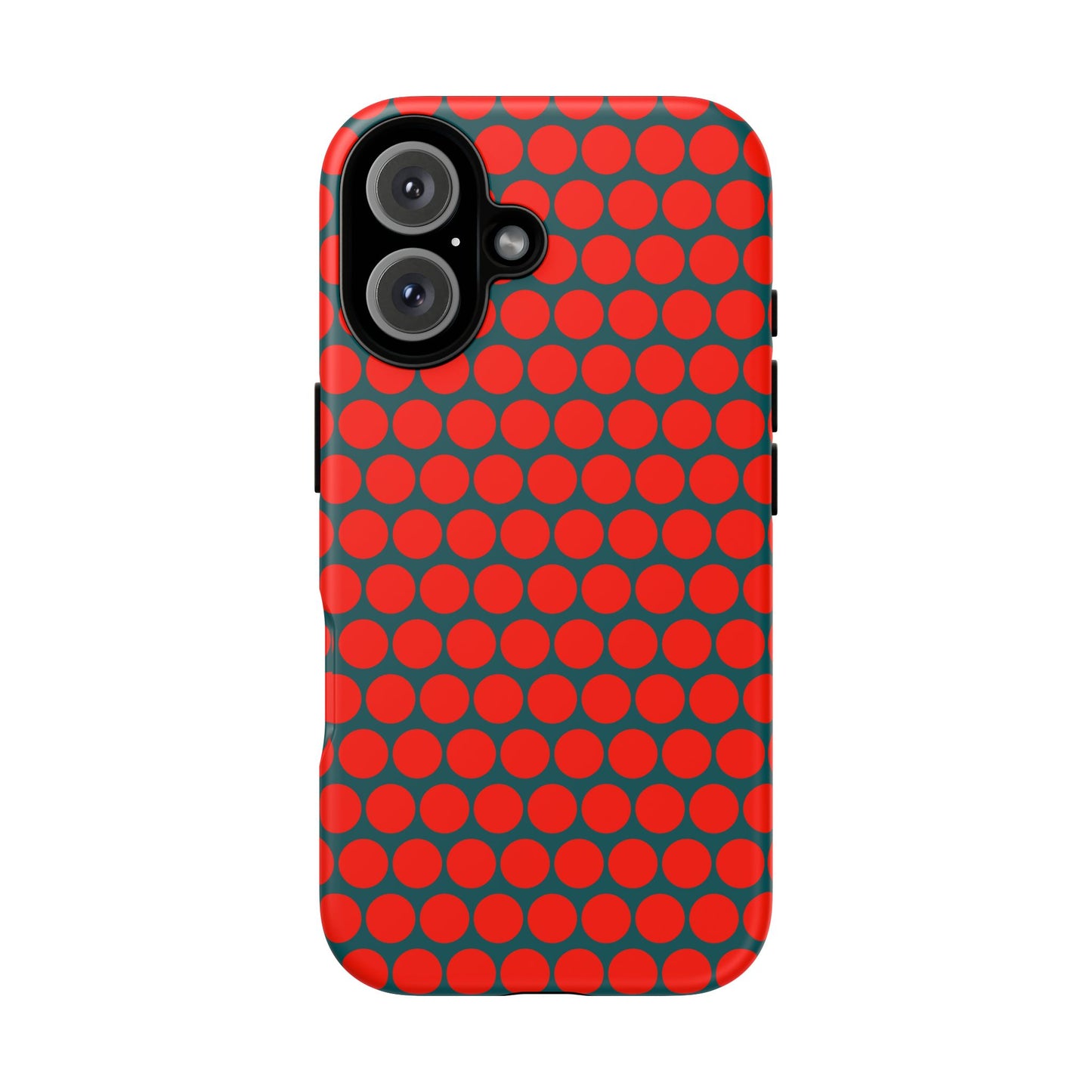 Red Dot Teal Background Polka Dot Tough Phone Case for iPhone Samsung & Google Phones