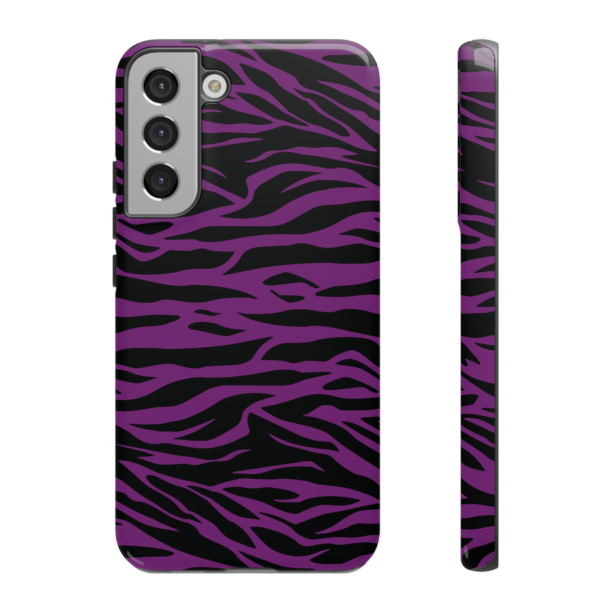 Purple Black Tiger print tough phone case, Phone Case, JSCHAFFA.com