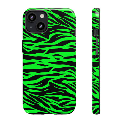 Green Cute Wild Tiger Print Pattern Tough Phone Case, Phone Case, JSCHAFFA.com