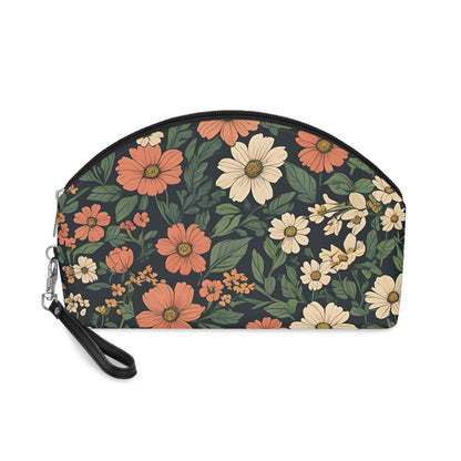 Orange & White Floral Travel Makeup Bag - Lightweight, Durable Cosmetic Pouch Bags JSCHAFFA.com