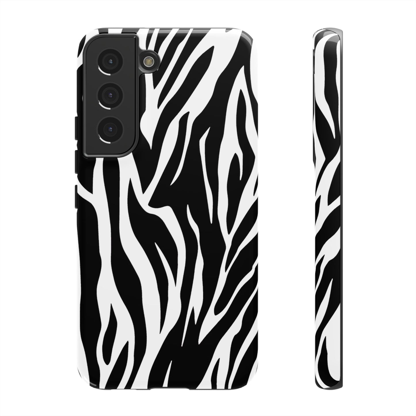 Black White Tiger Print Tough Case Cover for iPhone Samsung and Google phones.