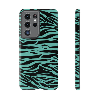 Aqua Cute Wild Tiger Print Pattern Tough Phone Case, Phone Case, JSCHAFFA.com