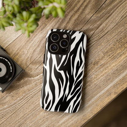 Black White Tiger Print Tough Case Cover for iPhone Samsung and Google phones.