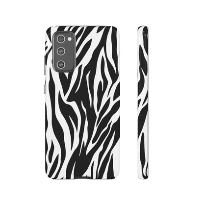 Black White Tiger Print Tough Case Cover for iPhone Samsung and Google phones.