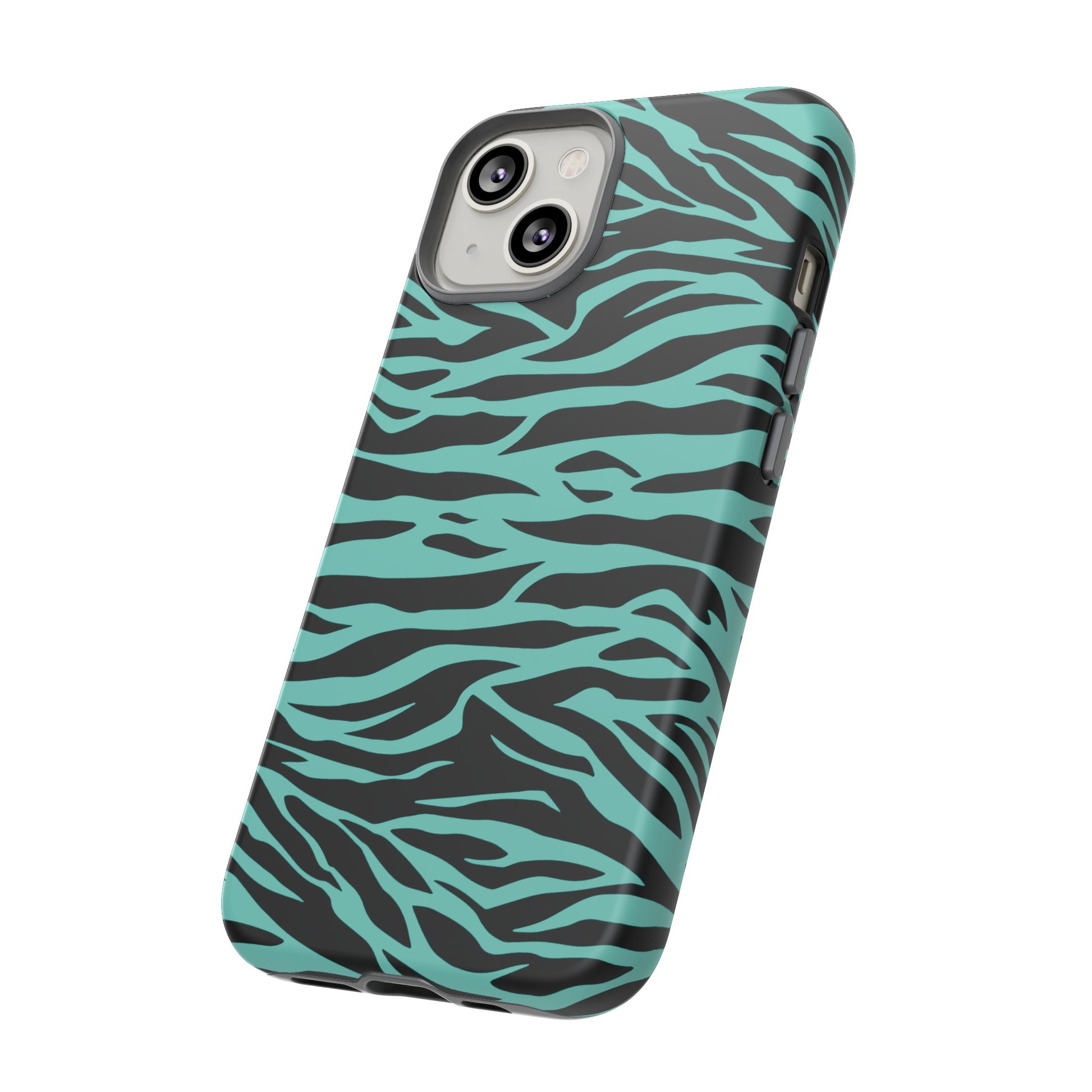 Aqua Cute Wild Tiger Print Pattern Tough Phone Case, Phone Case, JSCHAFFA.com