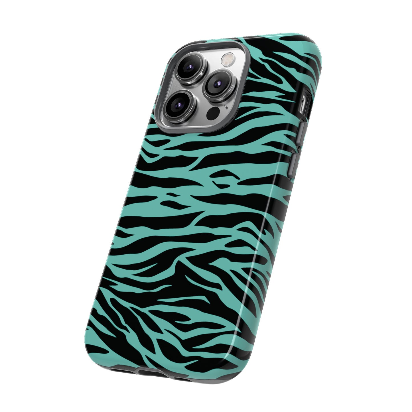 Aqua Cute Wild Tiger Print Pattern Tough Phone Case, Phone Case, JSCHAFFA.com