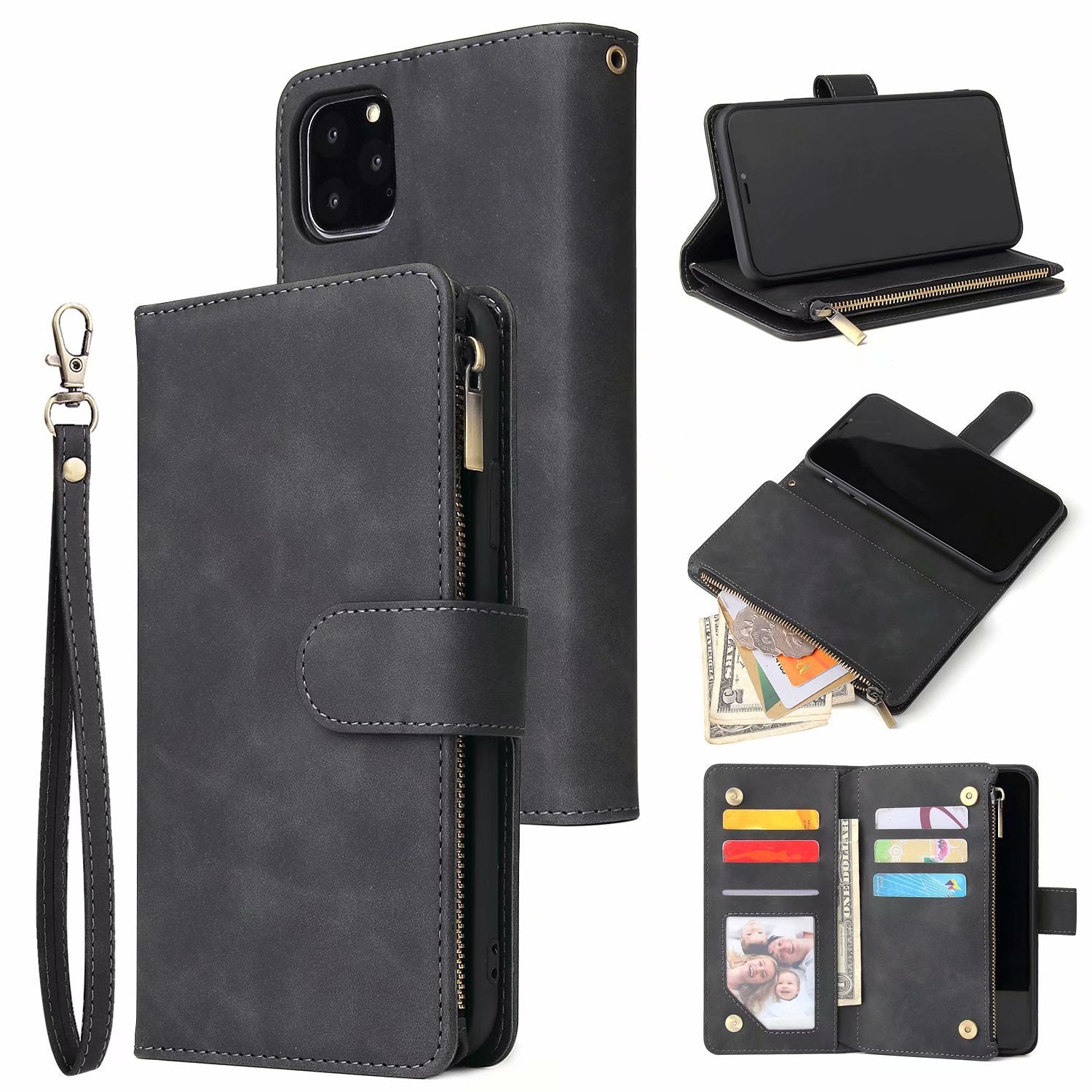 Multi-card Zipper Bag Protective Shell Wallet Phone Case, Phone Case, JSCHAFFA.com