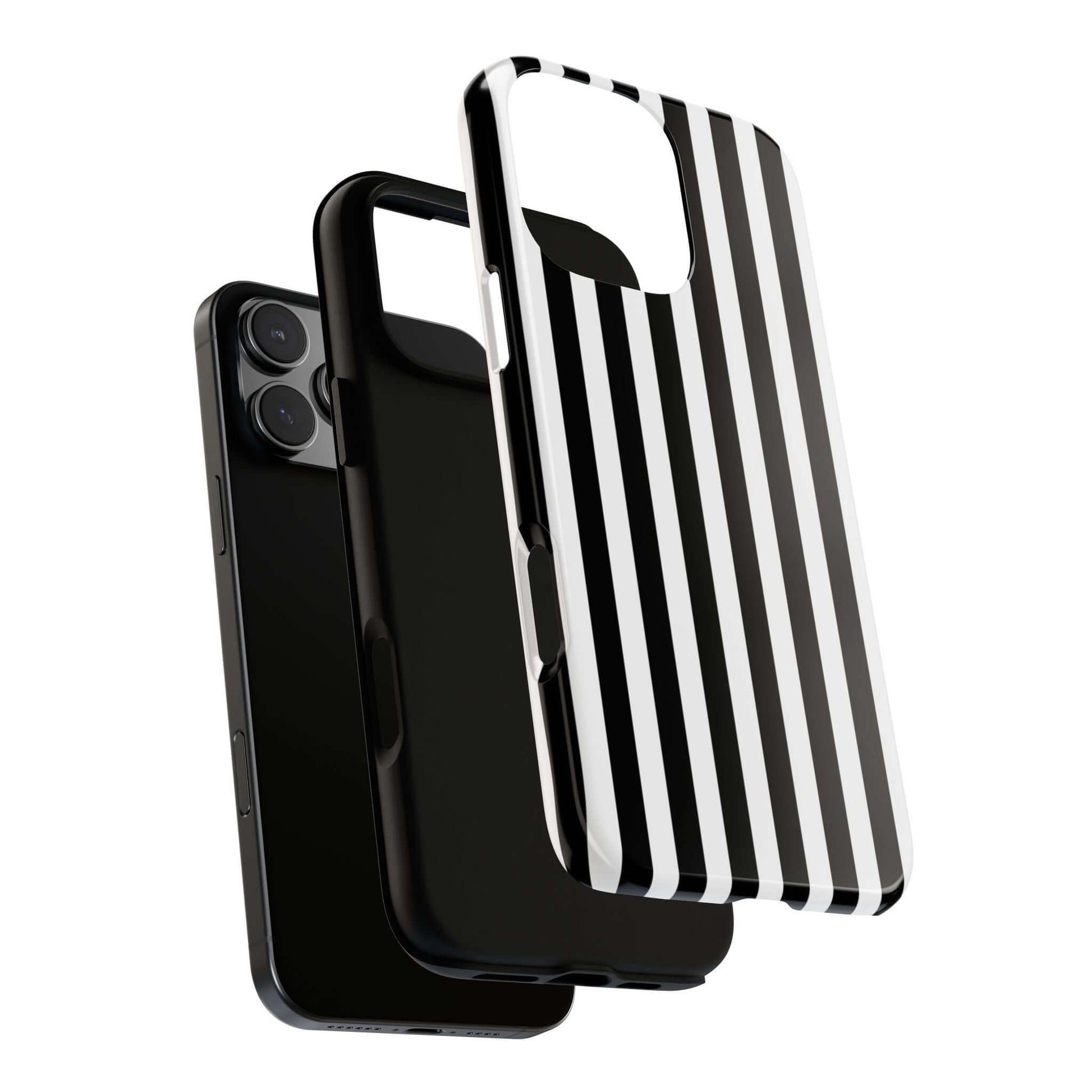 Black & White Horizontal Stripe Tough Phone Case for iPhone, Samsung, and Google Phones