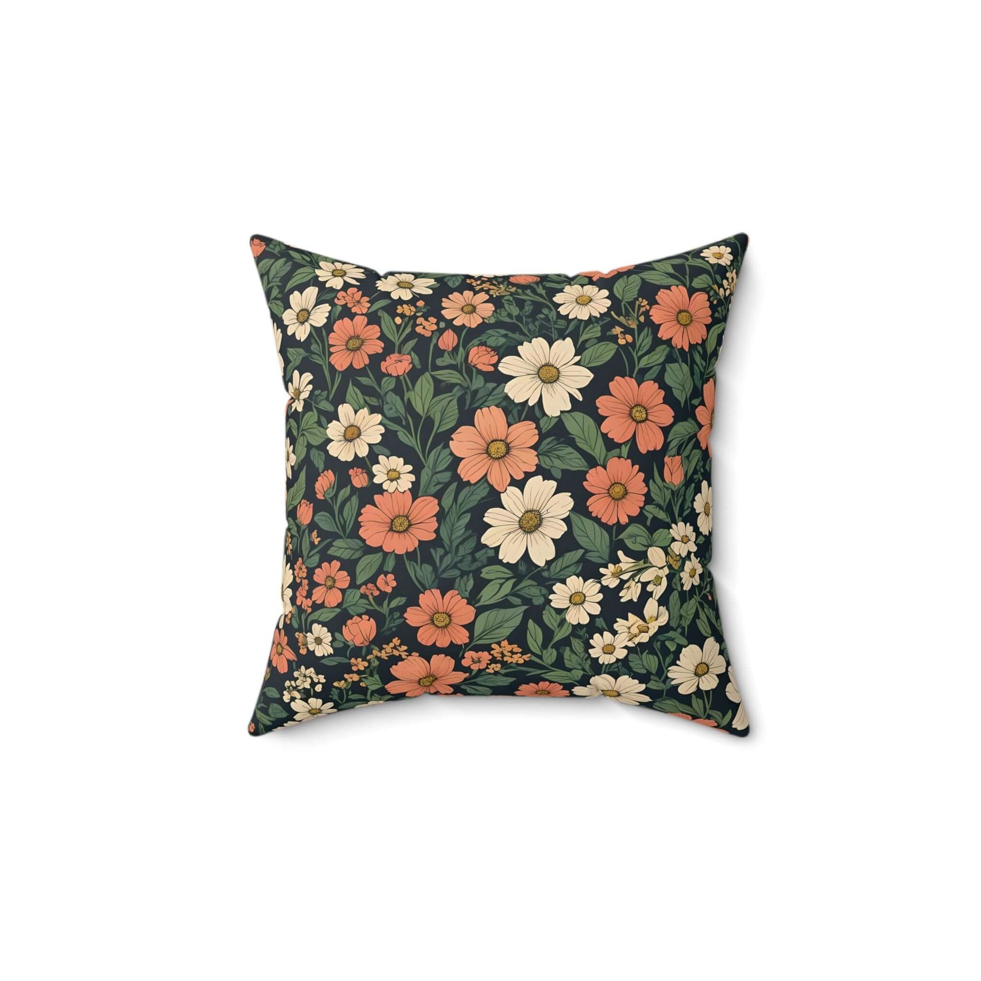 Orange & White Floral Polyester Soft Square Throw Pillow - Romantic Home Decor - JSCHAFFA.com