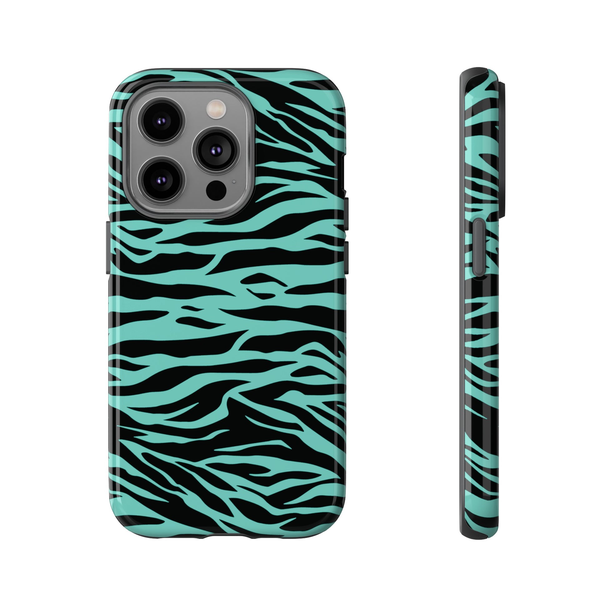 Aqua Cute Wild Tiger Print Pattern Tough Phone Case, Phone Case, JSCHAFFA.com