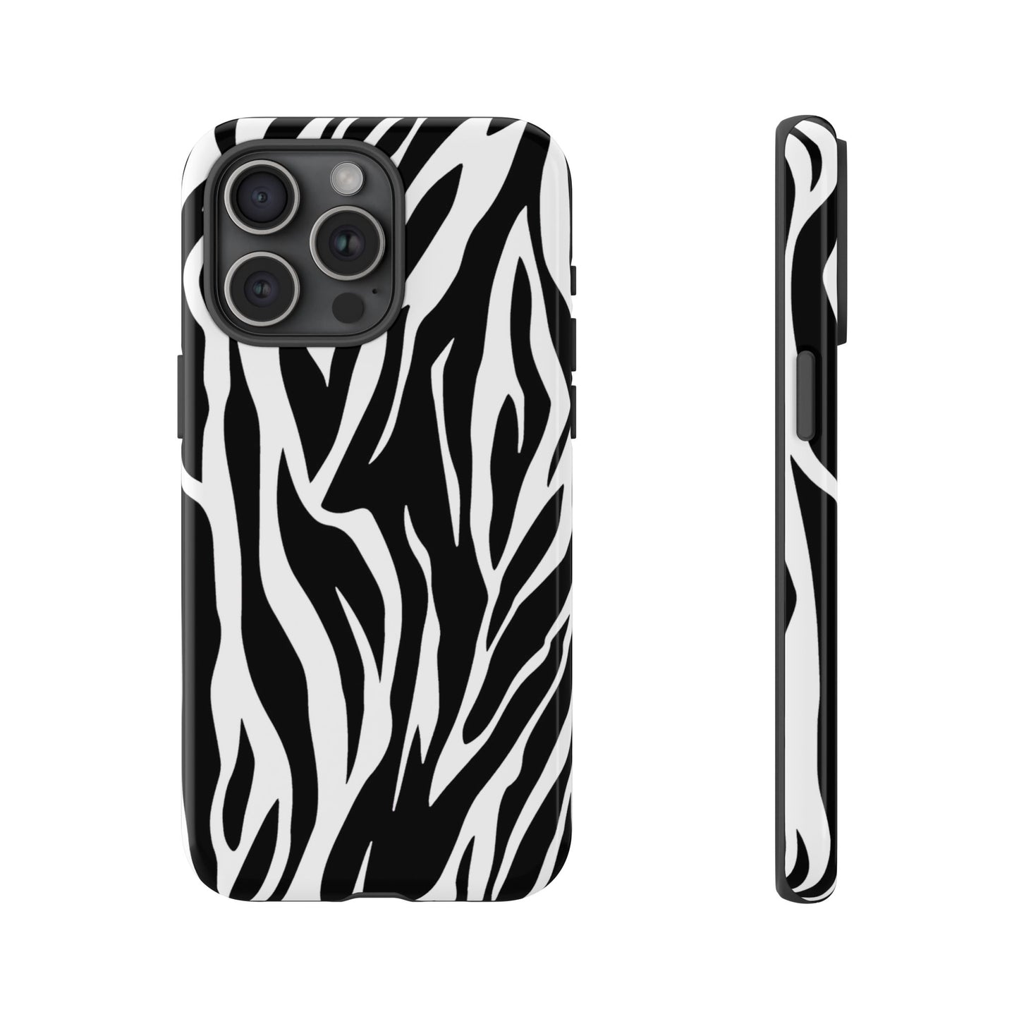 Black White Tiger Print Tough Case Cover for iPhone Samsung and Google phones.