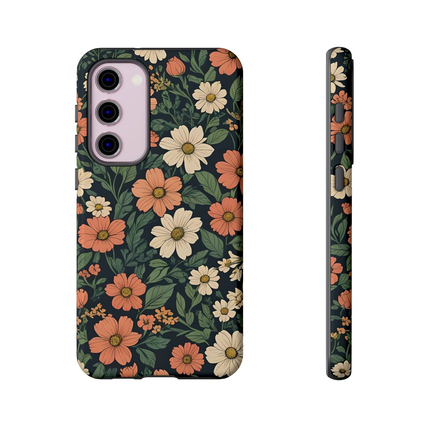 Orange & White Floral Phone Case - Elegant Protection for iPhone, Samsung, and Google Phones