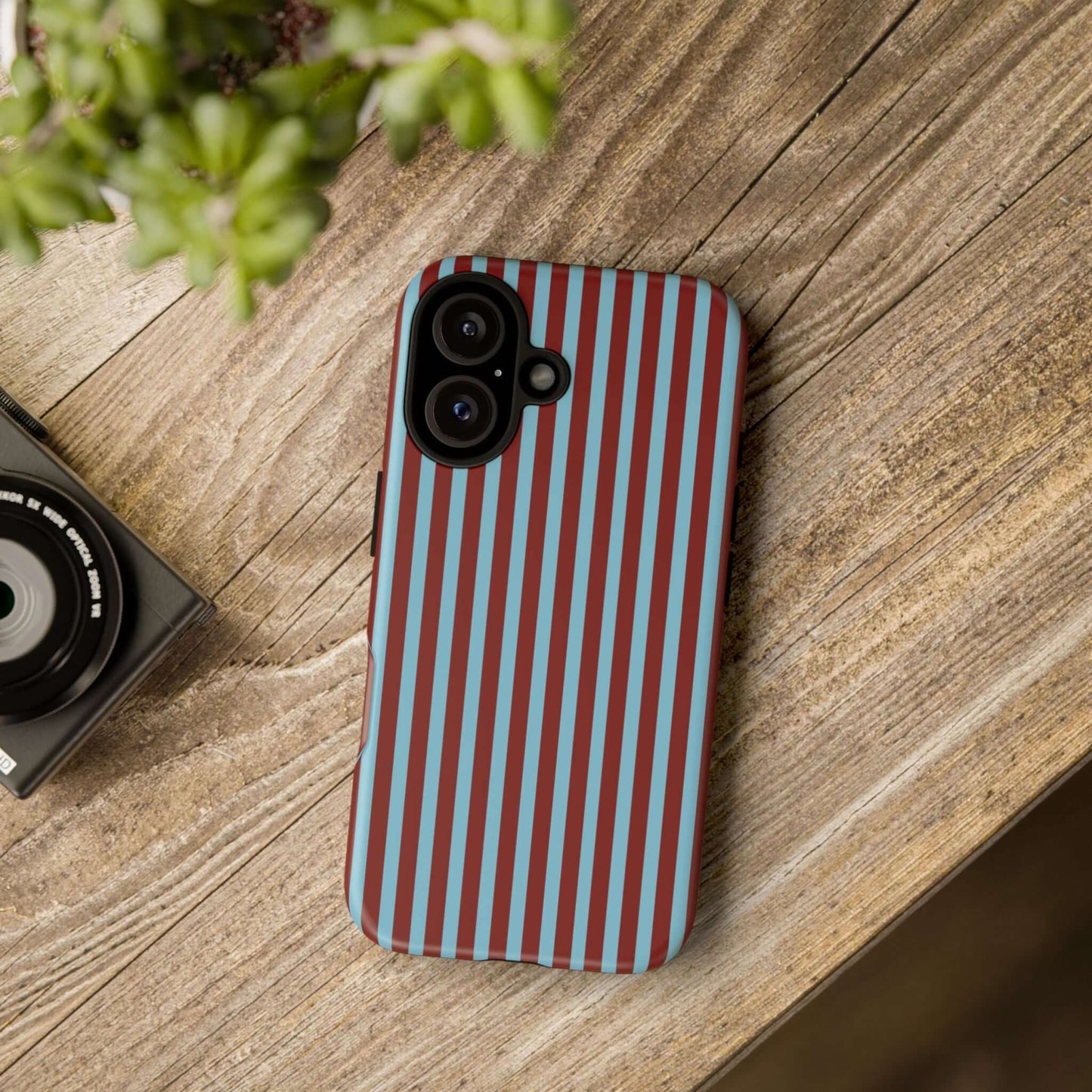 Maroon and Light blue Striped Tough Phone Case for iPhone, Samsung, and Google Phones