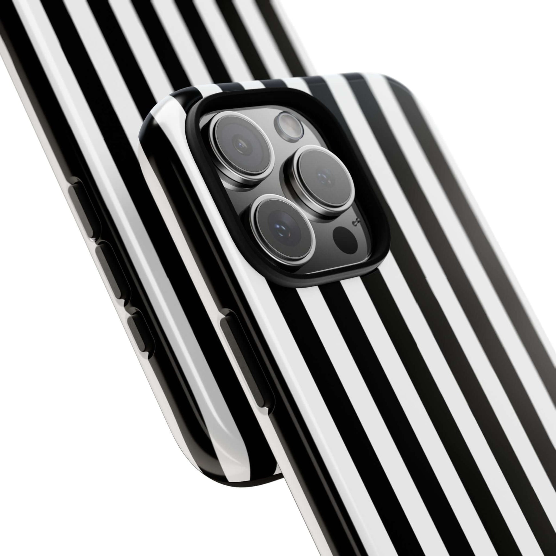 Black & White Horizontal Stripe Tough Phone Case for iPhone, Samsung, and Google Phones